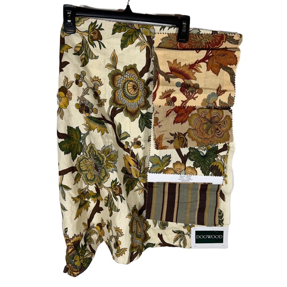 Designer Fabric Sample Dogwood Floral SP-695 Porcelain Linen Cream Brown Green